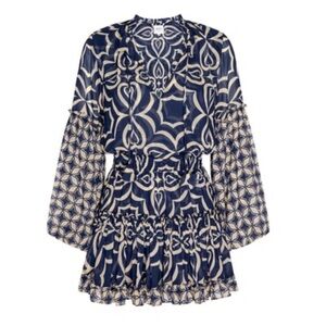 New Misa Los Angeles Elisabetta Mosiac Tile Dress long sleeve mini dress size XS